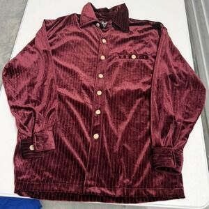 Trust Couture collection Burgundy Pleated Velvet Button Down Shirt Mens M